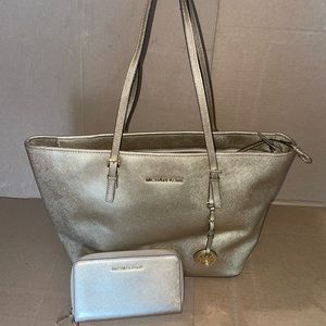 Gold Saffiano Michael kors purse and wallet